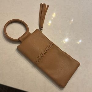 Brown leather clutch purse